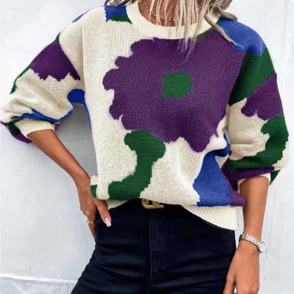 BellanBlue Sweaters - Cozy Floral Print Oversized Sweater Top